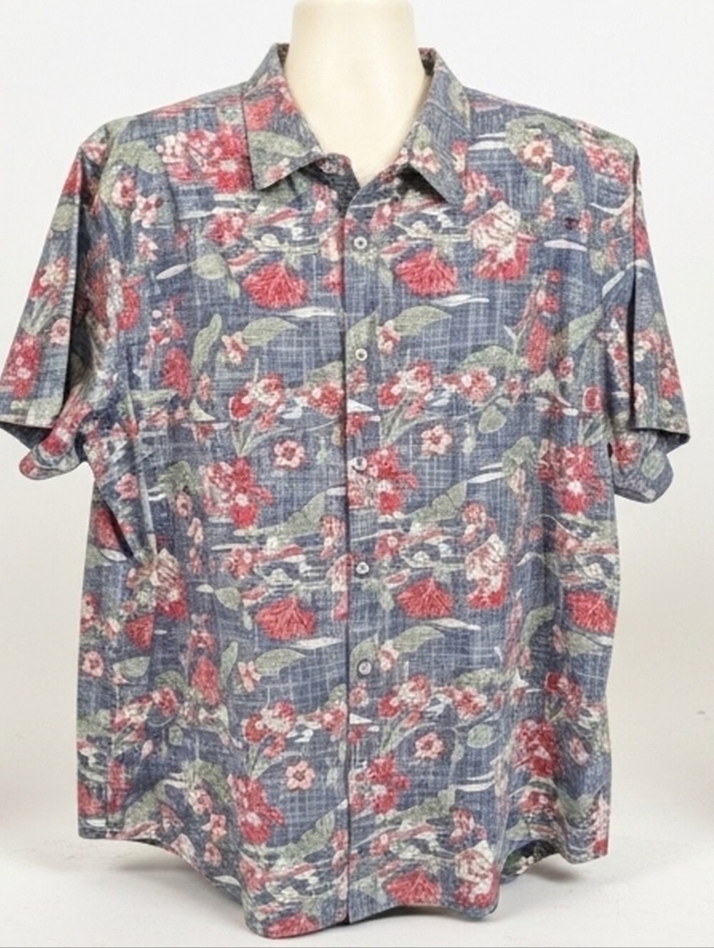 667. Flag & Anthem XXL Tropical Hibiscus Floral Button Down Shirt Navy Red